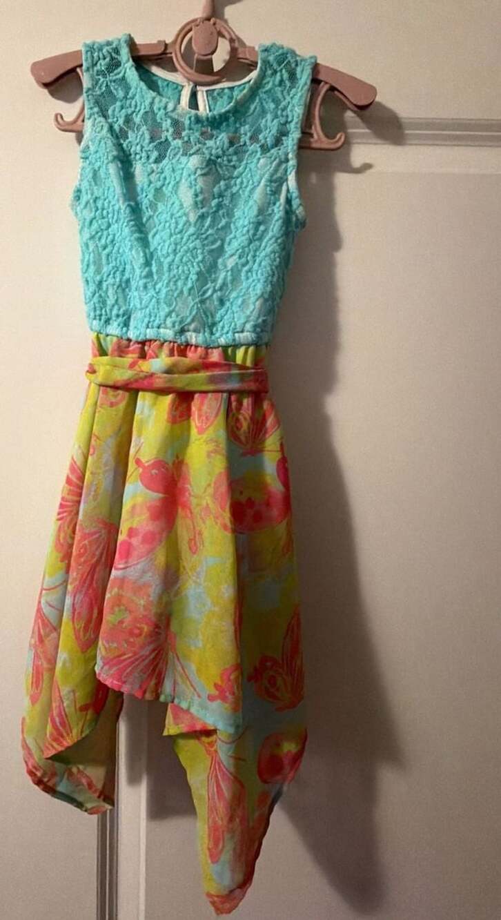 Holiday Editions Girls Blue Lace Top Butterfly Print Hi-Lo Dress Size XS 4/5